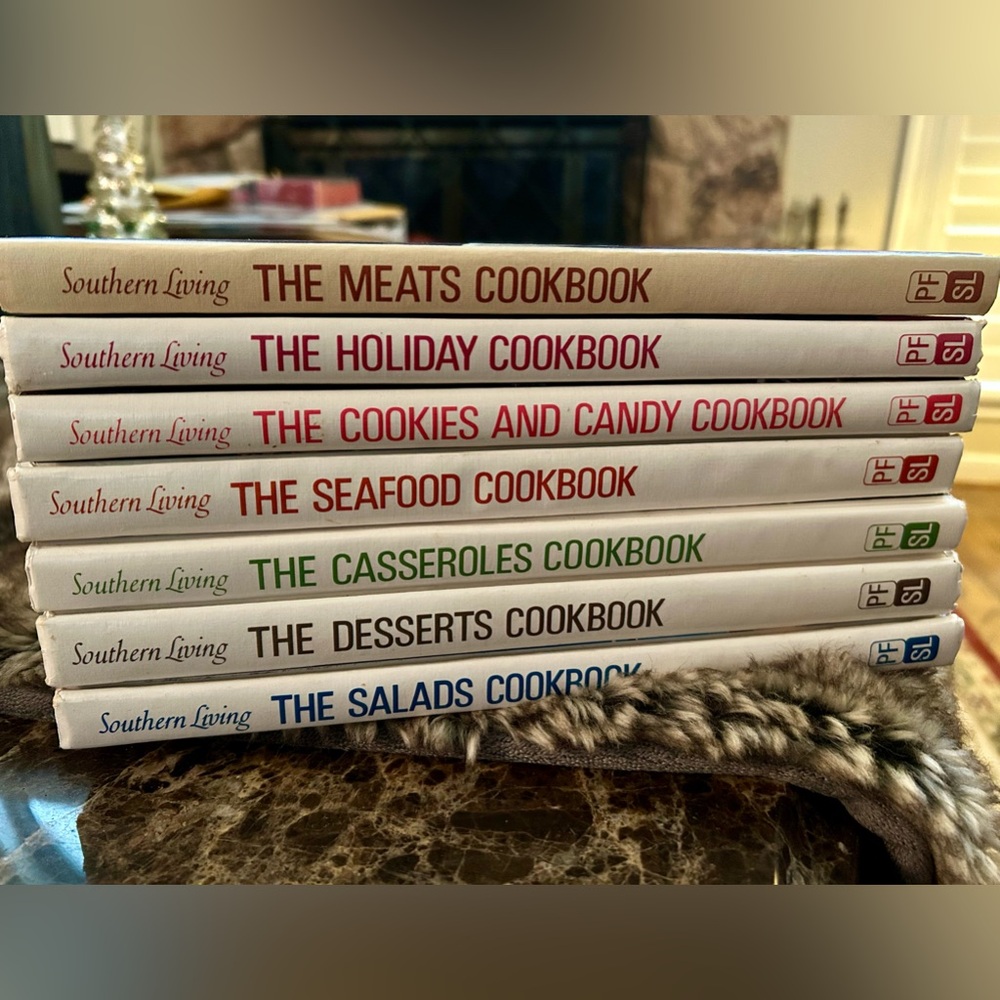 Seven vintage hardcover Southern Living cookbooks